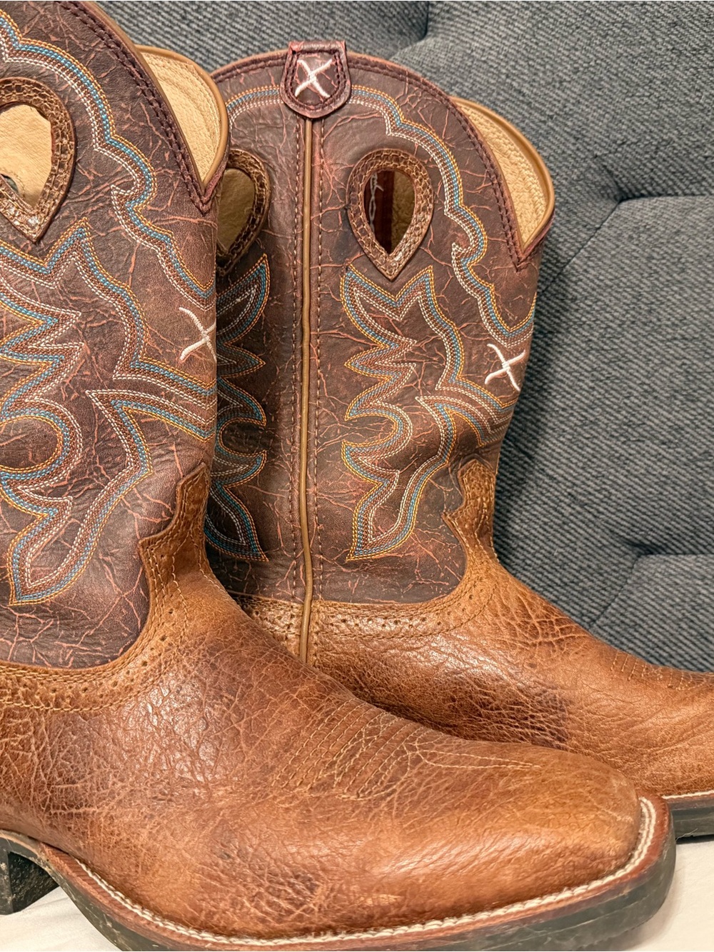 Twisted X Brown Western Cowboy Boots with Multicolor Stitching
